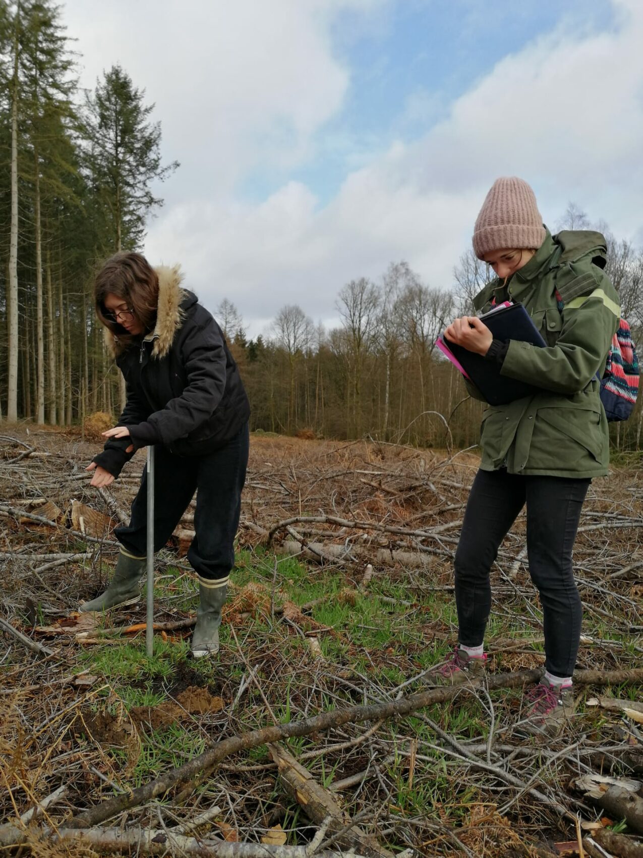 Victoria B and Victoria R, SRFB trainees prospecting a plot of land for the Arboretums